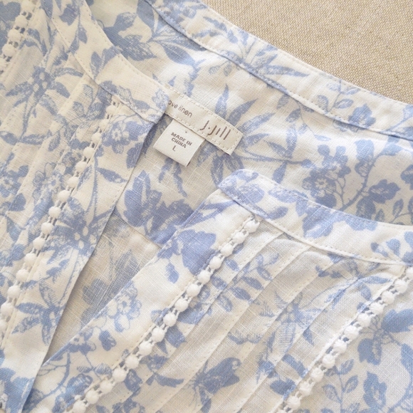 J. Jill Tops - 100% LiNeN Toile-Floral Blue and White Blouse by J.Jill~ Size: L